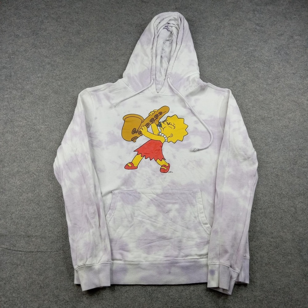 The Simpsons Hoodie Mens Small Tie Dye Lisa Simpson Fleece Pullover Sweatshirt